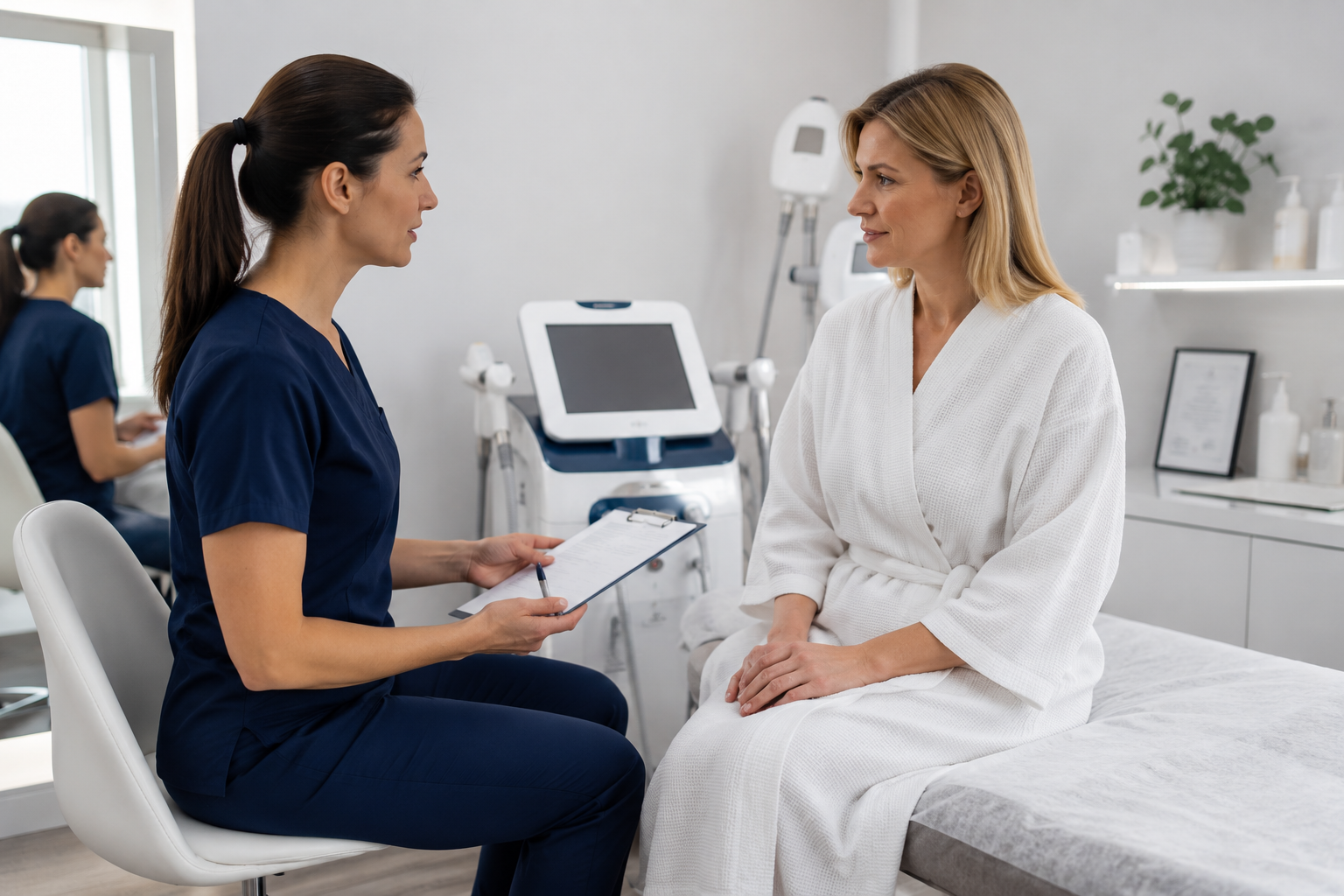 Lipo Freeze practitioner consulting with a client before a non-surgical treatment